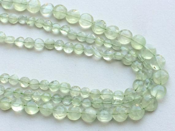 6-8mm Prehnite Faceted Coin Beads, Green Prehnite Faceted Coin Beads, Prehnite Coins, 13 Inches Prehnite  For Jewelry - Rama122