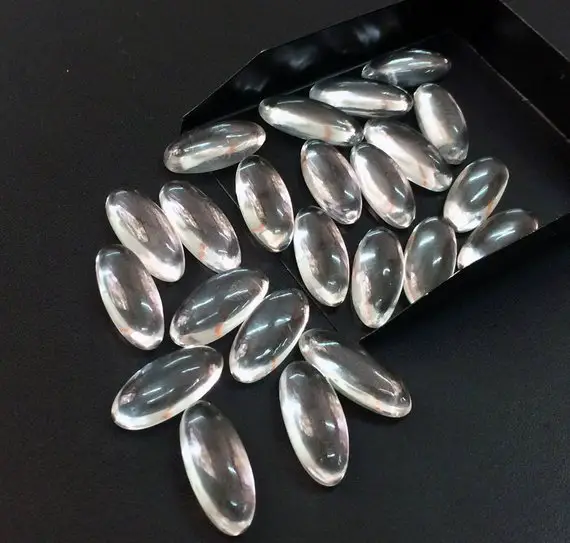 10x23mm Crystal Quartz Cabochons, Crystal Plain Oval Flat Back Cabochons, Loose Crystal Stones For Jewelry (5pcs To 10pcs Options)  - Gs4047