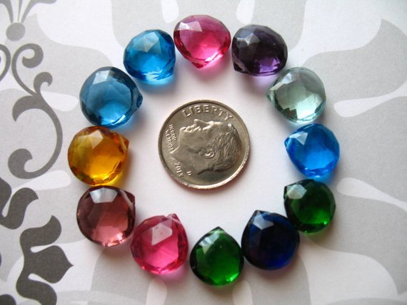 Quartz Beads Heart Briolettes Sampler, Luxe Aaa / Pick Colors, 2-20 Pcs / 10.5-12.5 Mm / Hydqtz Brides Birthstone Colors Bridal Bsc