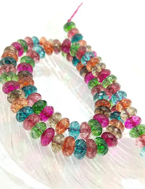 Rock Crystal Quartz Multi Coloured Rainbow Rondelle Beads  7.5 X 4 Mm Quartz Gemstone Sparkling Best Quality Beads Choose Size And Quantity