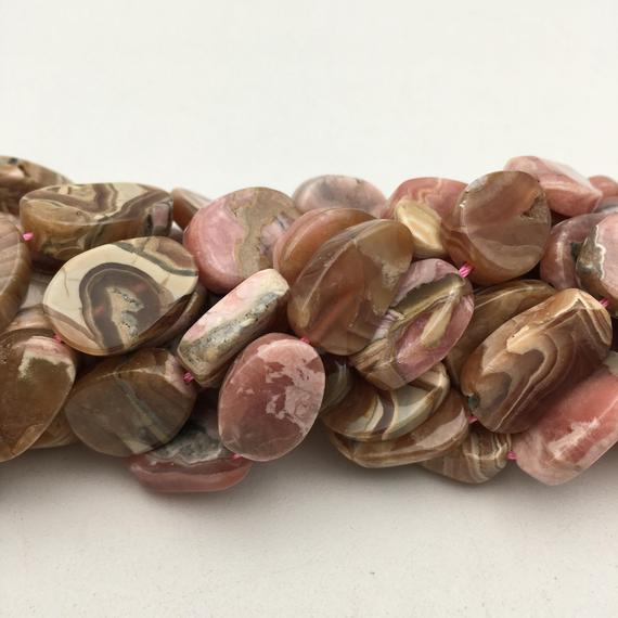 Rhodochrosite Graduated Slab Slice Flat Nugget Beads 20mm 30mm 40mm 15.5" Strand