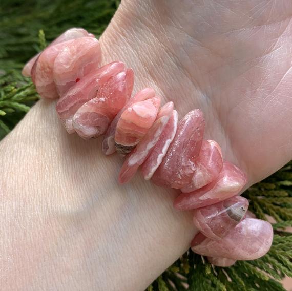 Rhodochrosite Bracelet - Genuine Semiprecious Stone - Natural Tumbled Chips - Stretchable- Healing Crystal- Meditation Stone- From Argentina