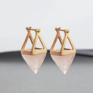Rose Gold Gemstone Geometric Earrings-Rose Quartz Earrings-Pink Gemstone Earrings-Stylish Earrings-Small Rose Gold Earrings-EmbersJewelry | Natural genuine Array jewelry. Buy crystal jewelry, handmade handcrafted artisan jewelry for women.  Unique handmade gift ideas. #jewelry #beadedjewelry #beadedjewelry #gift #shopping #handmadejewelry #fashion #style #product #jewelry #affiliate #ad