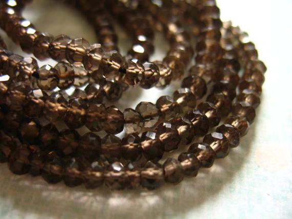 Shop Sale. Smokey Quartz Rondelles, Luxe Aaa, Faceted, Full Strand, 3-3.5 Mm, Dark Chocolate Brown, Neutral