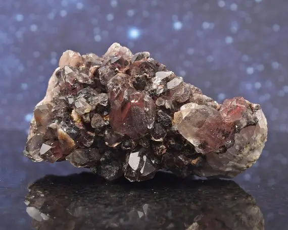 Botanic Hematoid Smoky Quartz Cluster From Congo | Red And Silvery Hematite Inclusions | Rare | 3.32" | 195.1 Grams
