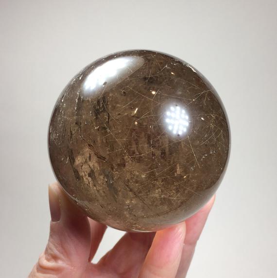 72mm Rutilated Smoky Quartz Sphere - Large Crystal Ball With Rutile 1.1lb