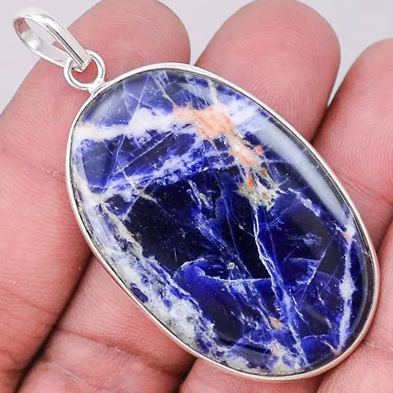 Sale, Beautiful Genuine Sodalite Necklace, 925 Silver, One Of A Kind, Unique Stone, With Organza Cord Or Chain