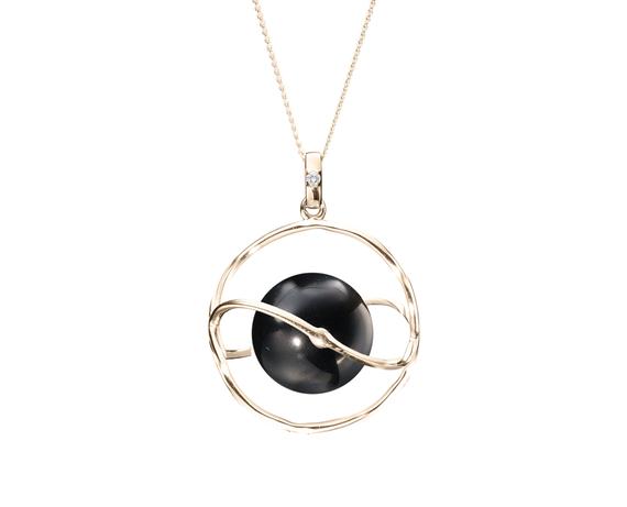 Black Tourmaline Necklace Pendant-black Crystal Ball Necklace-galaxy Planet Necklace-alternative Birthstone Necklace With Chain-simple Cage