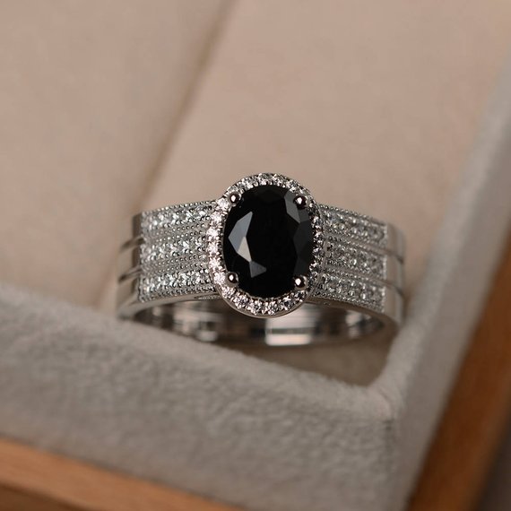 Black Spinel Ring, Oval Cut Gemstone, Cocktail Party Ring, Natural Spinel Ring, Black Gemstone Ring,wide Band Ring