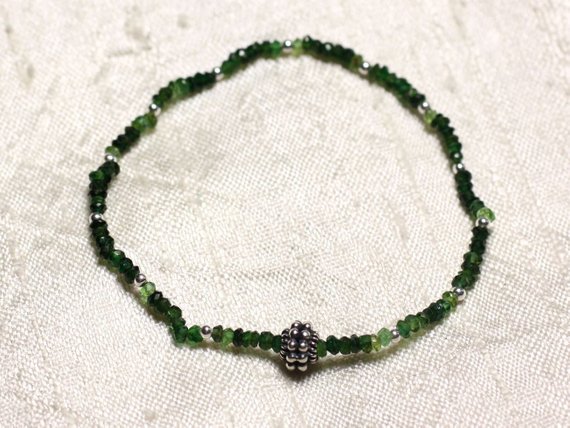 Bracelet 925 Sterling Silver And Stone - Tourmaline Green 3x2mm Faceted Rondelles
