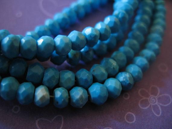 Full Strand / Turquoise Gemstone Rondelles Beads / 3-4 Mm, Luxe Aaa, Faceted Genuine Turquoise Beads / December Birthstone Aqua Blue Beads