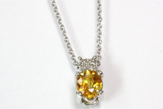 1.2 Ctw Natural Yellow Sapphire & Princess Diamond Small Pendant Necklace / Solid 14k 18k Gold / Chain Length 15-20" / September Birthstone