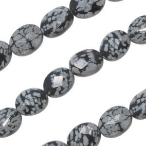 16 IN Strand 8×10 mm Snowflake Obsidian Oval Faceted Gemstone Beads (SFJAVF0810) | Natural genuine faceted Snowflake Obsidian beads for beading and jewelry making.  #jewelry #beads #beadedjewelry #diyjewelry #jewelrymaking #beadstore #beading #affiliate #ad