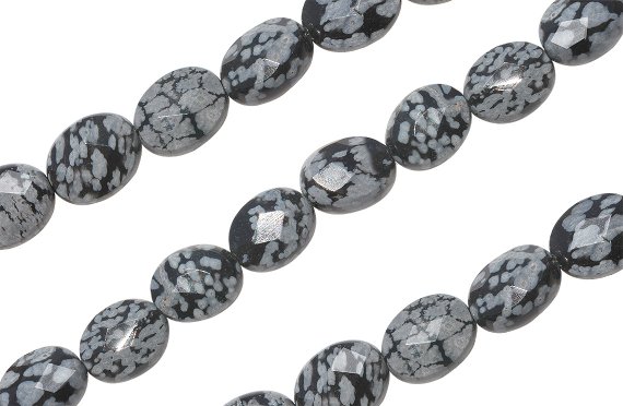 16 In Strand 8x10 Mm Snowflake Obsidian Oval Faceted Gemstone Beads (sfjavf0810)