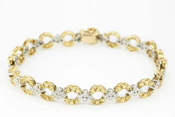 4.94tcw Yellow Sapphire & Diamond Bracelet, Yellow Sapphire Bracelet, Sapphire Bracelet, Yellow Sapphire Bracelet, Two Toned Gold 18k