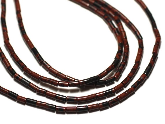 20pc - Stone Beads - Brown Mahogany, Mahogany Obsidian Tubes 4x2mm - 8741140019867