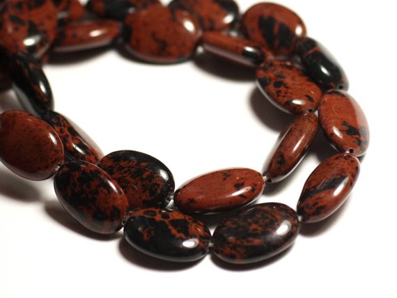 2pc - Perles De Pierre - Obsidienne Acajou Mahogany Marron Ovales 18x13mm - 8741140015043