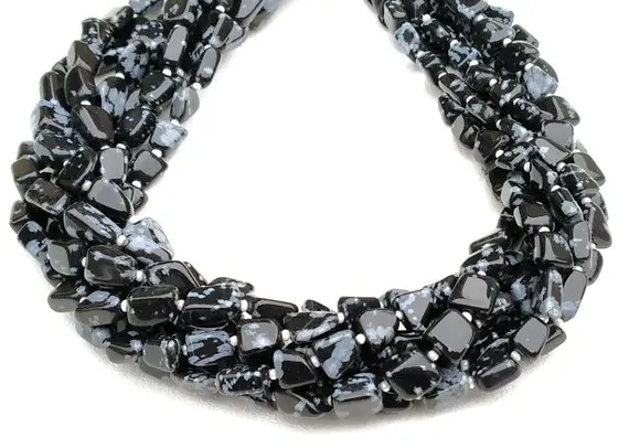 Aaa Quality 1 Strand Natural Snowflake Obsidian Nuggets Shape,smooth Beads,size 7x9-9x10 Mm Approx,14" Long Obsidian Gemstone Wholesale Rate