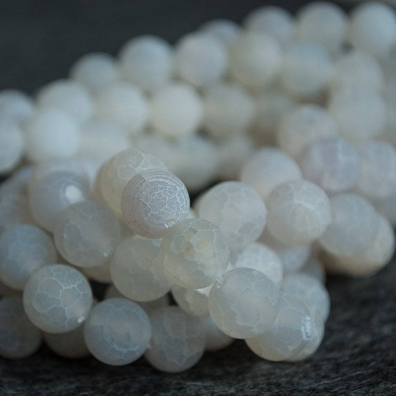 Crackle White Agate Frosted Matte Round Beads - 4mm, 6mm, 8mm, 10mm Sizes - 15" Strand -  Semi-precious Gemstone