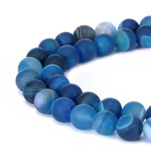 Shop Agate Beads! Blue Stripe Agate Matte Round Beads 6mm 8mm 10mm 15.5" Strand | Natural genuine beads Agate beads for beading and jewelry making.  #jewelry #beads #beadedjewelry #diyjewelry #jewelrymaking #beadstore #beading #affiliate #ad