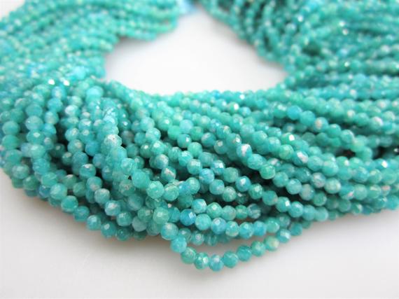 Blue Amazonite Faceted Round Beads Size 2mm 3mm 4mm 5mm 6mm 15.5" Strand