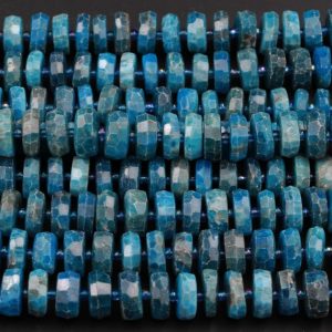 Large Faceted Natural Blue Apatite 14mm x 6mm Chunky Faceted Rondelle Wheel Center Drilled Disc Coin Teal Blue Gemstone Beads 15.5" Strand | Natural genuine faceted Apatite beads for beading and jewelry making.  #jewelry #beads #beadedjewelry #diyjewelry #jewelrymaking #beadstore #beading #affiliate #ad