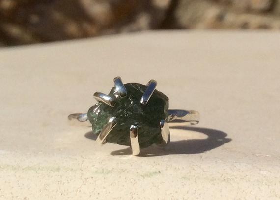 Gemstone Silver Claw Ring, Raw Green Apatite Silver Prong Ring, Raw Stone Ring, Gift For Her