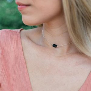 Tiny raw black tourmaline crystal nugget choker necklace in gold, silver, bronze or rose gold – 14" chain with 2" adjustable extender | Natural genuine Array jewelry. Buy crystal jewelry, handmade handcrafted artisan jewelry for women.  Unique handmade gift ideas. #jewelry #beadedjewelry #beadedjewelry #gift #shopping #handmadejewelry #fashion #style #product #jewelry #affiliate #ad