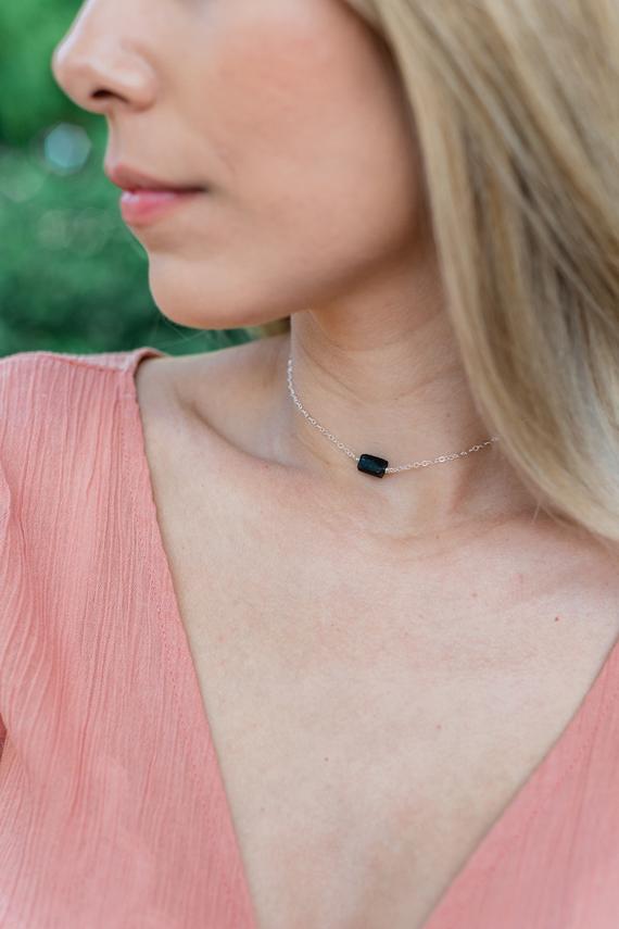 Tiny Raw Black Tourmaline Crystal Nugget Choker Necklace In Gold, Silver, Bronze Or Rose Gold - Handmade To Order