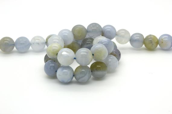 Natural Blue Lace Agate Smooth Polished Round Sphere Ball Loose Gemstone Beads - Rn74