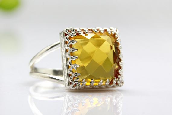 Citrine Ring · November Birthstone · Silver Ring · Silver Gemstone Ring · Semiprecious Ring · Personalized Family Ring