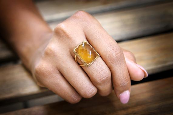 Citrine Statement Ring · Gold Ring · Rectangle Ring · Citrine Ring · Cocktail Ring · Gemstone Ring · November Birthstone Ring