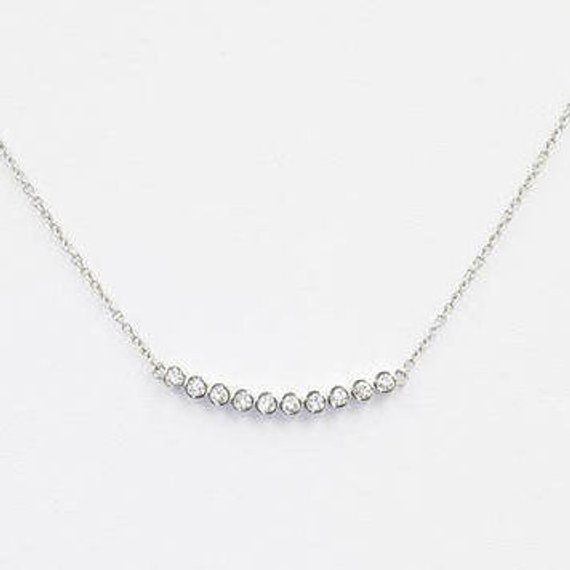 14k Diamond Bezel Bar Necklace / Diamond Bezel Necklace / Diamond Bar Necklace / Diamond Curved Bar Necklace / Everyday Necklace