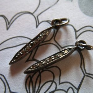 2 pcs / Diamond SPIKE Pendant Charm Earring Drops, Oxidized Sterling Silver Spike, SMALL, 21.5×2 mm, vintage antique wholesale | Natural genuine other-shape Diamond beads for beading and jewelry making.  #jewelry #beads #beadedjewelry #diyjewelry #jewelrymaking #beadstore #beading #affiliate #ad