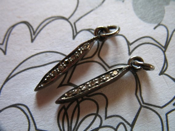 2 Pcs / Diamond Spike Pendant Charm Earring Drops, Oxidized Sterling Silver Spike, Small, 21.5x2 Mm, Vintage Antique Wholesale