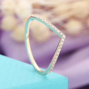 Shop Diamond Rings! Curved wedding band diamond delicate White Gold matching ring chevron half eternity stacking bridal ring micro pave Art deco promise ring | Natural genuine Diamond rings, simple unique alternative gemstone engagement rings. #rings #jewelry #bridal #wedding #jewelryaccessories #engagementrings #weddingideas #affiliate #ad