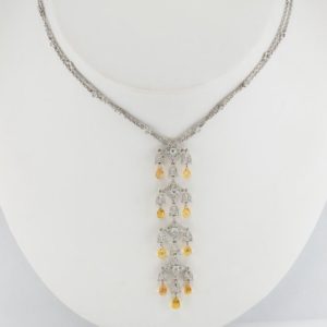 Shop Yellow Sapphire Necklaces! Diamond Yellow Sapphire Bib Necklace, 18K Gold | Natural genuine Yellow Sapphire necklaces. Buy crystal jewelry, handmade handcrafted artisan jewelry for women.  Unique handmade gift ideas. #jewelry #beadednecklaces #beadedjewelry #gift #shopping #handmadejewelry #fashion #style #product #necklaces #affiliate #ad