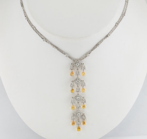 Diamond Yellow Sapphire Bib Necklace, 18k Gold