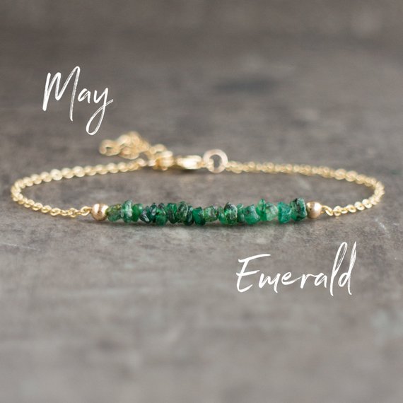 Raw Emerald Bracelet, Raw Gemstone Bracelet, May Birthstone Bracelet, Healing Crystals Bracelet, Raw Birthstone Jewelry Gifts For Her