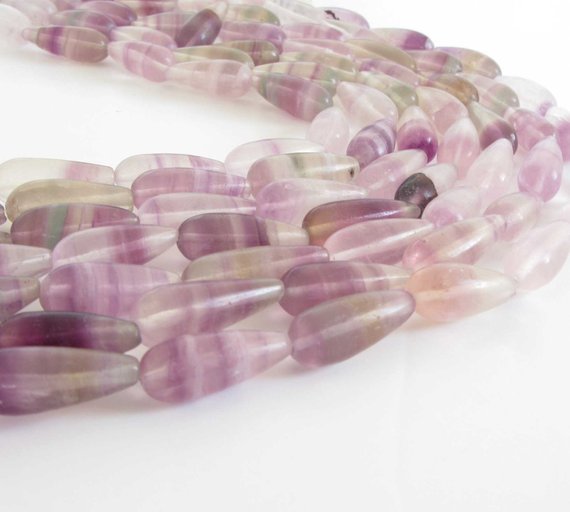 20mm Fluorite Teardrop Beads, 20mm Drilled Lengthwise Teardrop Fluorite Beads, 13 Inch Strand, Natural Gemstone Beads, Purple Beads, Fluo201