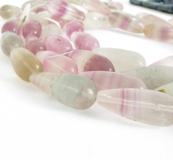 24mm Fluorite Teardrop Beads, 24mm Drilled Lengthwise Teardrop Fluorite, Rainbow Fluorite, Natural Gemstone Beads, Purple Beads, Fluo207