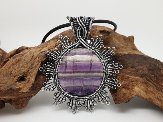 Rainbow Fluorite Pendant, Gemstone Jewellery, Filigree Pendant, Wire Wrapped Jewellery, Purple Stone Necklace