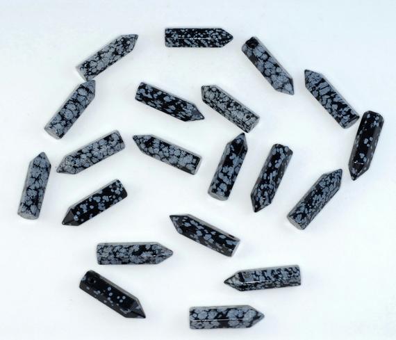 31x8mm Snowflake Obsidian Gemstone Point Healing Chakra Hexagonal Point Focal Bead Lot 2,4,6,12 And 50 (90183766-368)