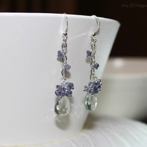 Green Amethyst Earrings, Iolite, Sterling Silver, Cluster, Green Amethyst Jewelry, Prasiolite | Natural genuine Gemstone earrings. Buy crystal jewelry, handmade handcrafted artisan jewelry for women.  Unique handmade gift ideas. #jewelry #beadedearrings #beadedjewelry #gift #shopping #handmadejewelry #fashion #style #product #earrings #affiliate #ad