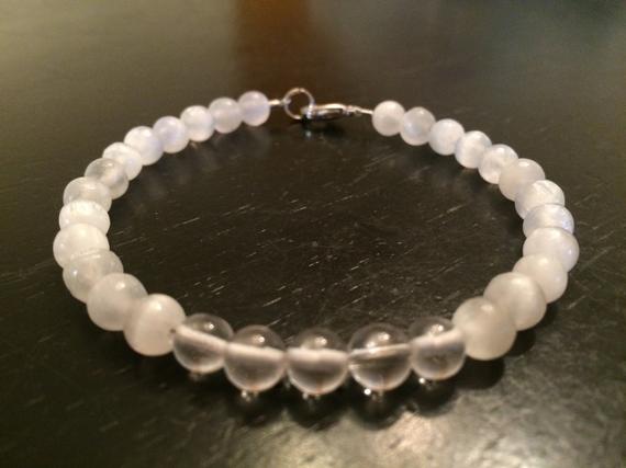 Healing Crystal Bracelet - Selenite & Crystal Quartz Bracelet - Selenite Jewelry - Protection Bracelet - Removes Negative Energy - Reiki