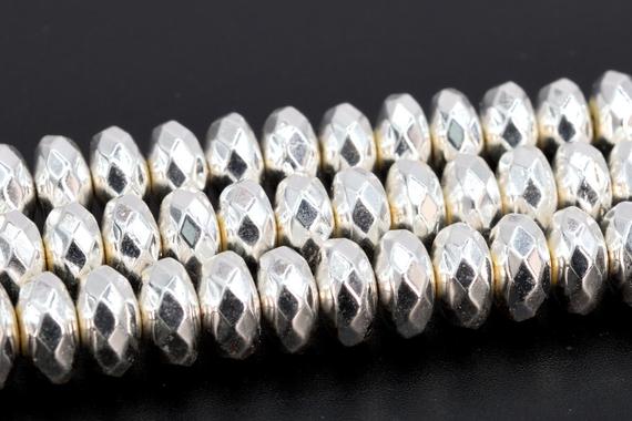 7x4mm 18k White Gold Tone Hematite Beads Grade Aaa Natural Gemstone Faceted Rondelle Loose Beads 15.5" / 7.5" Bulk Lot Options (106955)