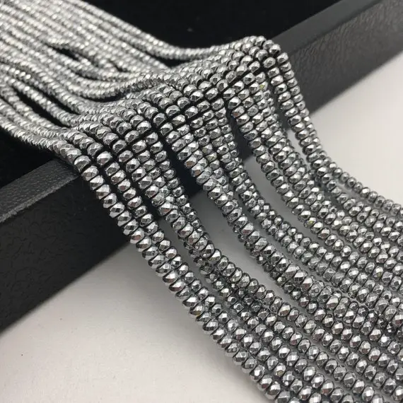 Silver Plated Hematite Faceted Rondelle Beads 2x3mm 3x4mm 15.5" Strand