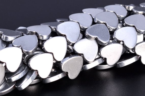 10mm Silver Hematite Beads Heart Grade Aaa Natural Gemstone Full Strand Loose Beads 16" Bulk Lot 1,3,5,10 And 50 (104862-1316)