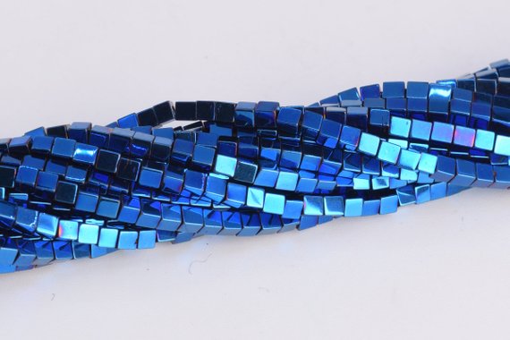2mm Blue Hematite Beads Cube Grade Aaa Natural Gemstone Full Strand Loose Beads 16" Bulk Lot 1,3,5,10 And 50 (104723-1279)