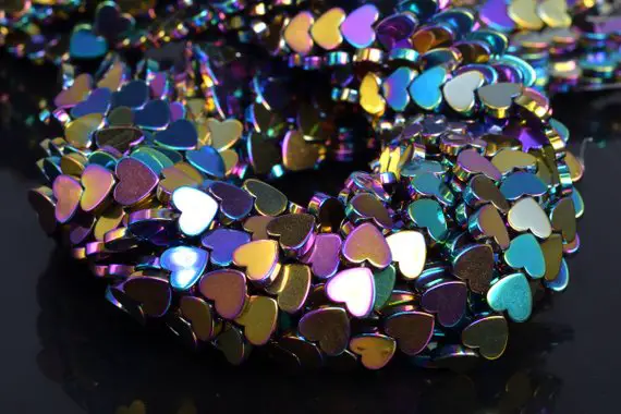 9mm Rainbow Hematite Beads Heart Grade Aaa Gemstone Half Strand Loose Beads 7.5" Bulk Lot Options (104564h-1239)